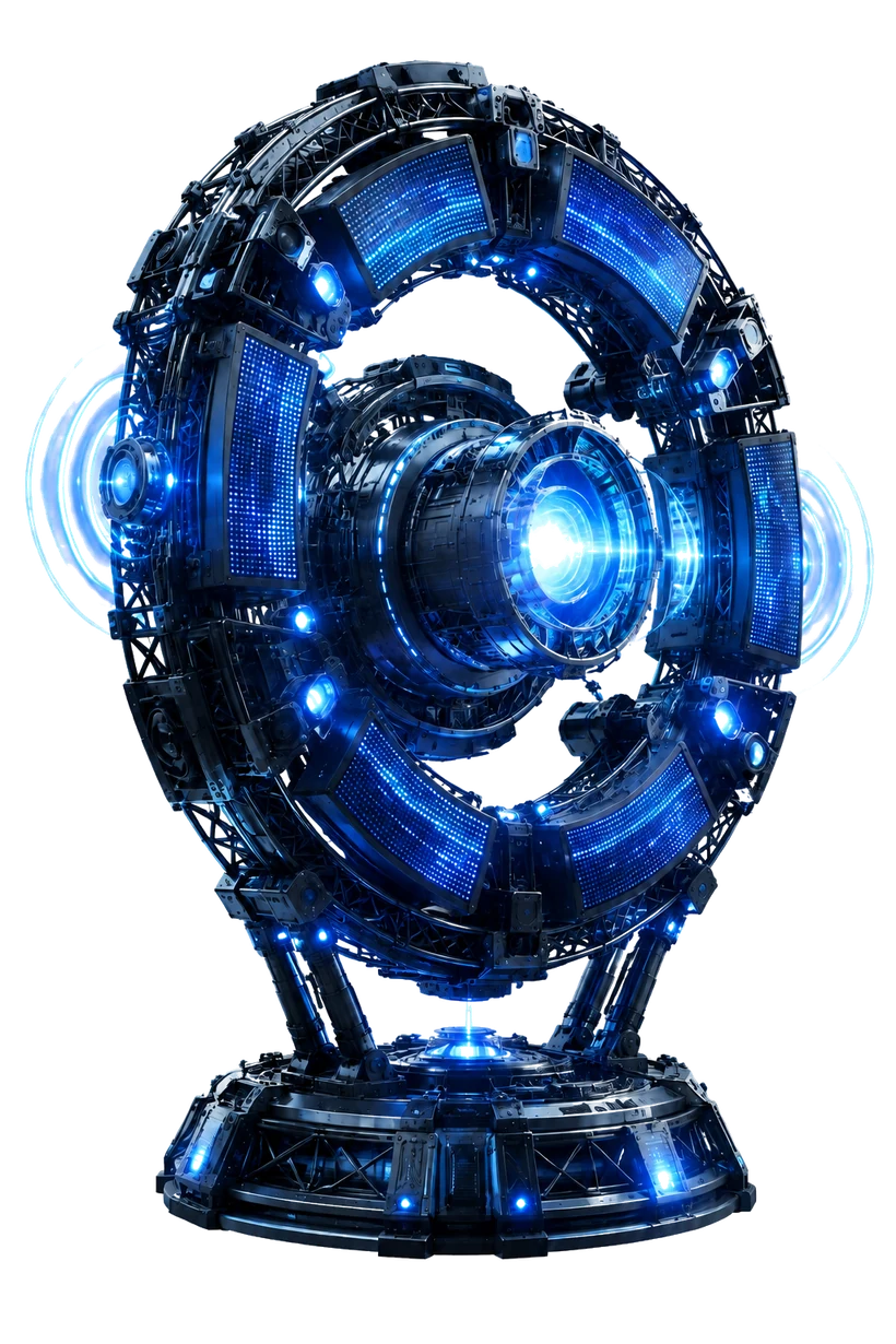 Estrutura tridimensional abstrata conectando equipamentos, demanda e crescimento